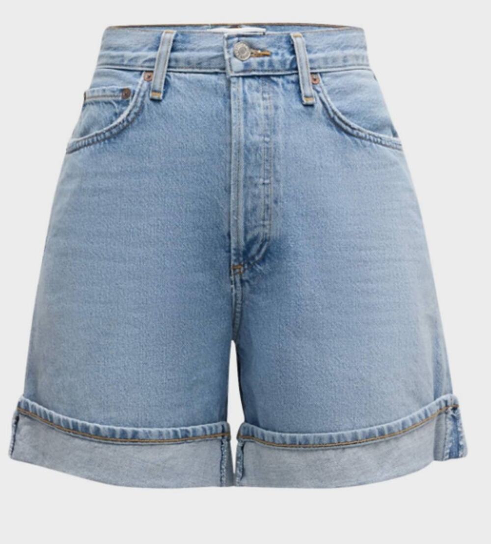 AGOLDE WOMENS 23 DAME HIGH RISE BAGGY CUFF JEAN SHORT BLUE TINY FLAW NEW
